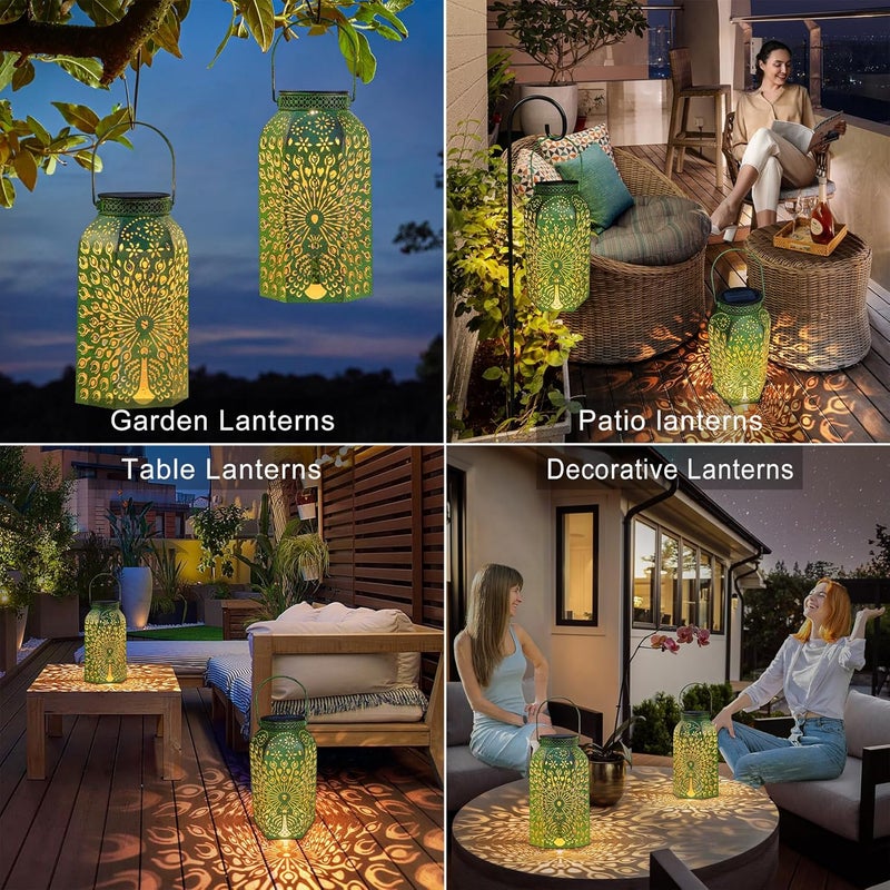 HOMEIMPRO Solar Outdoor Lanterns Waterproof Peacock Gardening Gifts for Mom, Big Solar Garden Yard Art, Outside, Patio, Birthday Mothers' Day Gifts Grandma Wife (2Pack, Antique Green) - Image 3